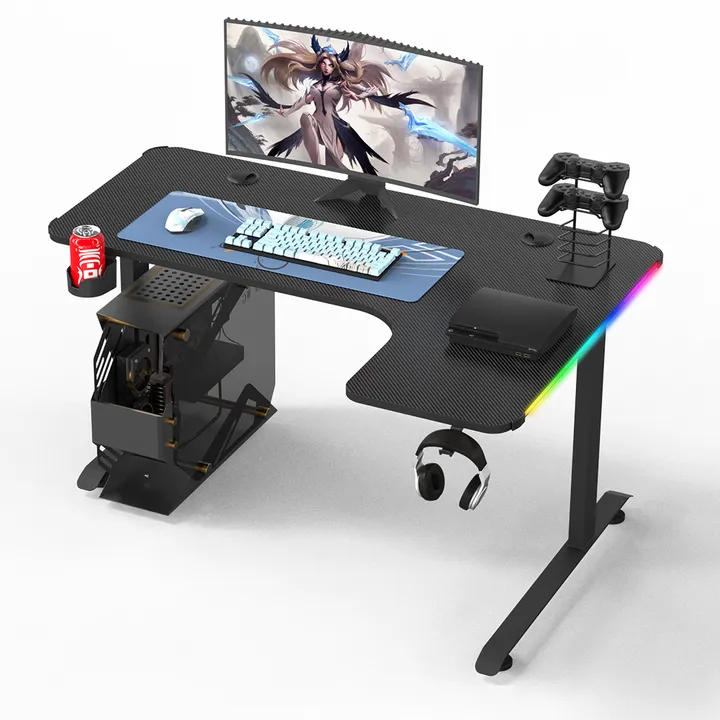 Gaming Desk 160CM, L-Shaped, Electric height adjustment, RGB, Carbon Fiber Black Right Corner