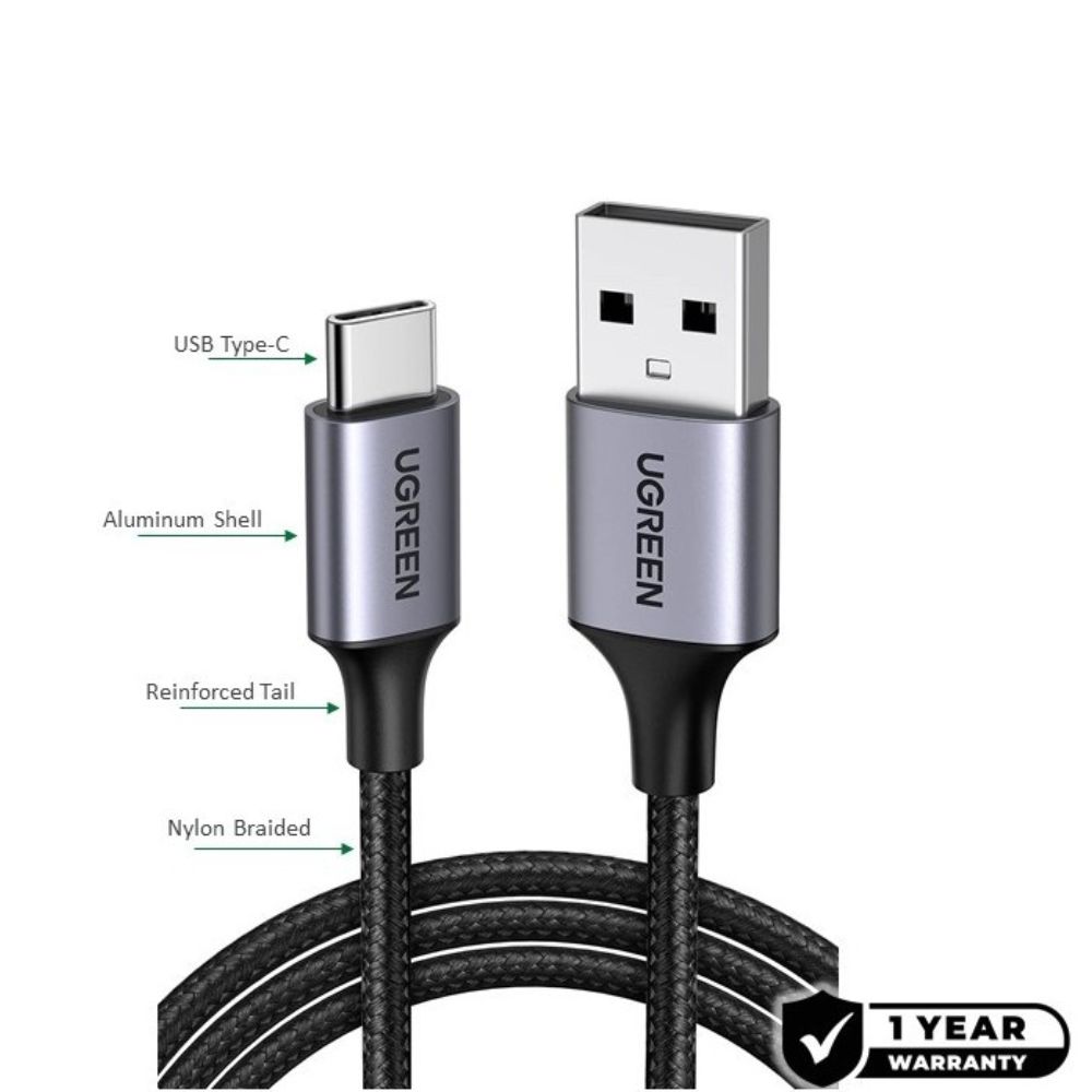 UGREEN USB-A to Angled USB-C Braided Cable Fast Charge 2M